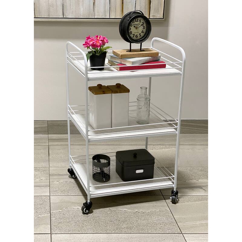 DesignStyles 3 Shelf Metal Cart with Tile Shelves and Wheels