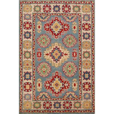 Light Blue Traditional Kazak Foyer Rug Hand-Knotted Wool Carpet - 2'7"x 3'11"
