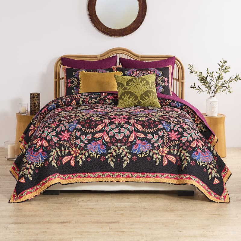 Jessa Bohemian Botanical Reversible Quilt and Pillow Sham Set