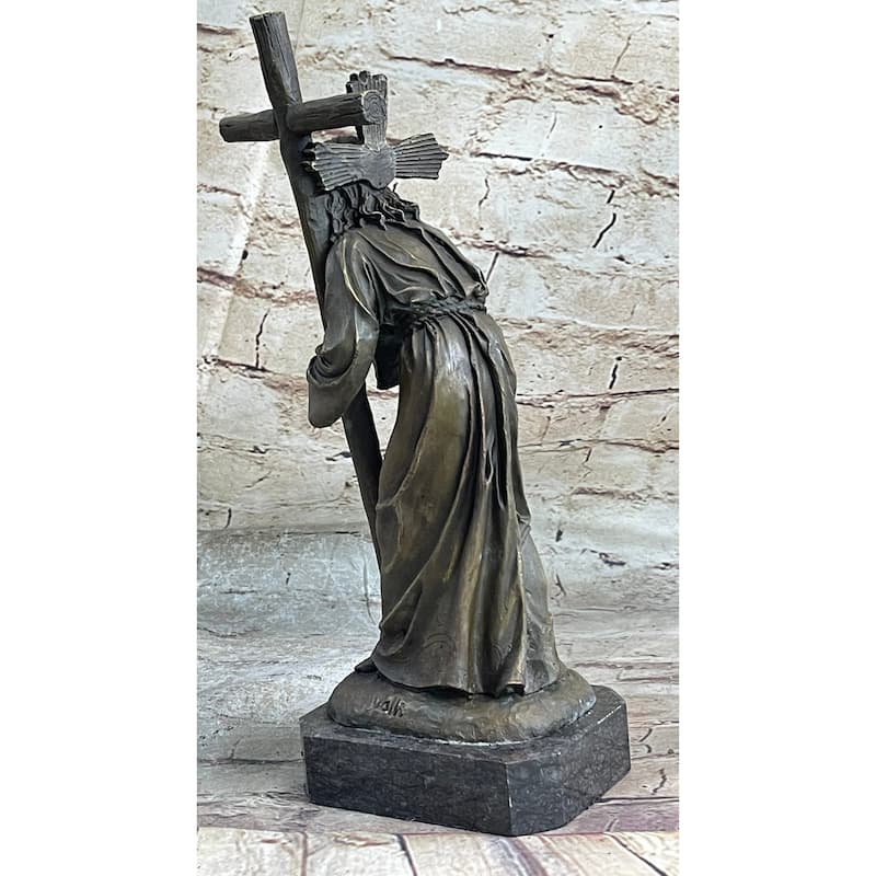 Signed Original Valli Jesus Christ Forced To Carry Cross Bronze Statue Sculpture