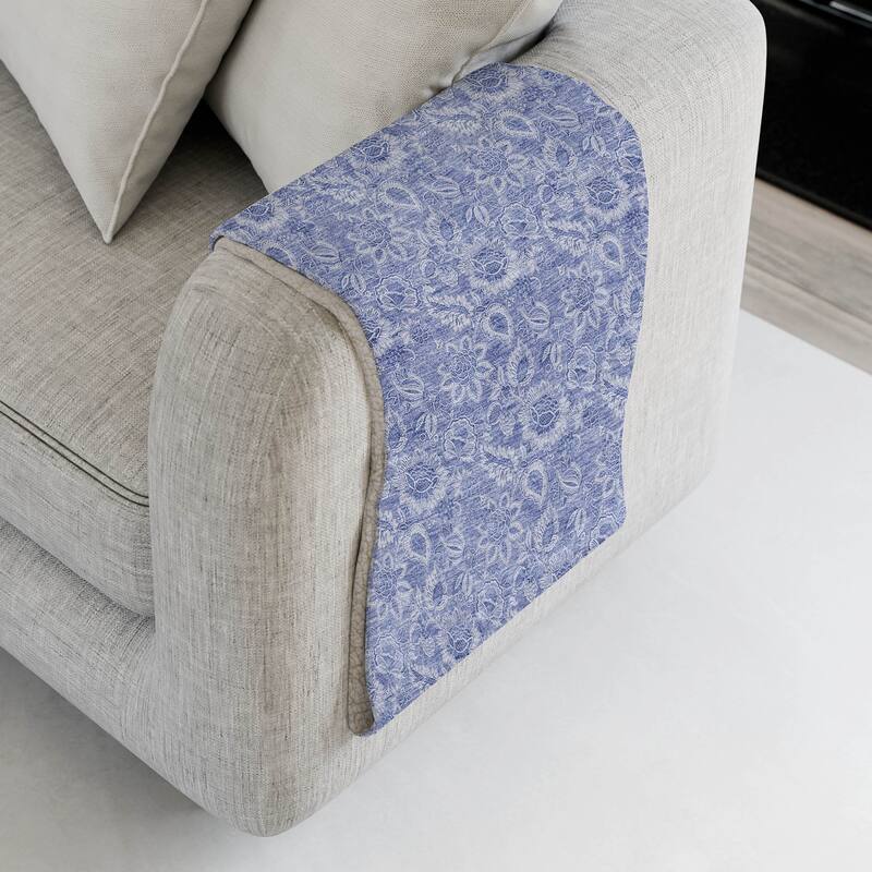 Premium Machine Washable Floral Sherpa Throw Blanket - Denim - 4'2" x 5'10"
