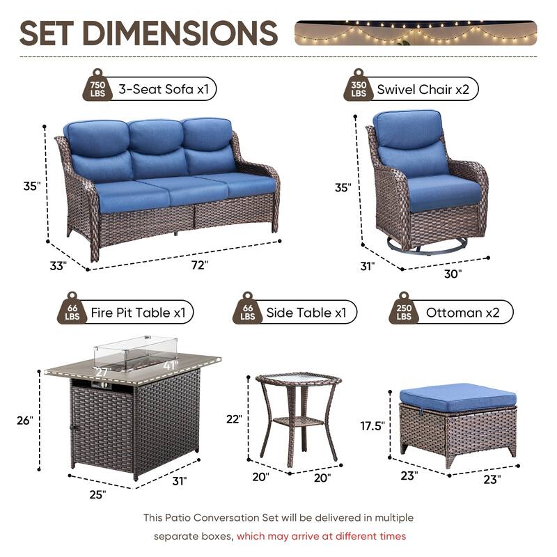 Pocassy Outdoor Fire Pit Sofa Swivel Chairs Conversation Set