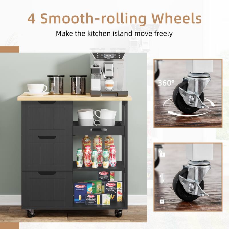Futzca Kitchen Island Cart with 3 Open Shelves and 3 Drawers