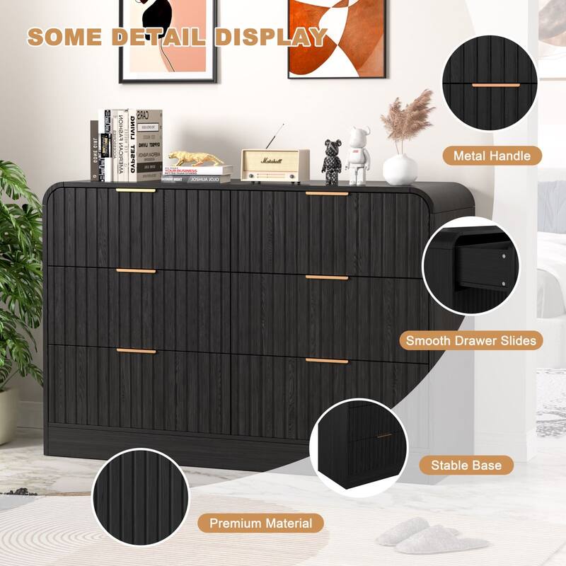 VEIKOUS 6-Drawer Wood Dresser for Bedroom, Mid-Century Modern Chest of Drawers with Anti-Tipping Device