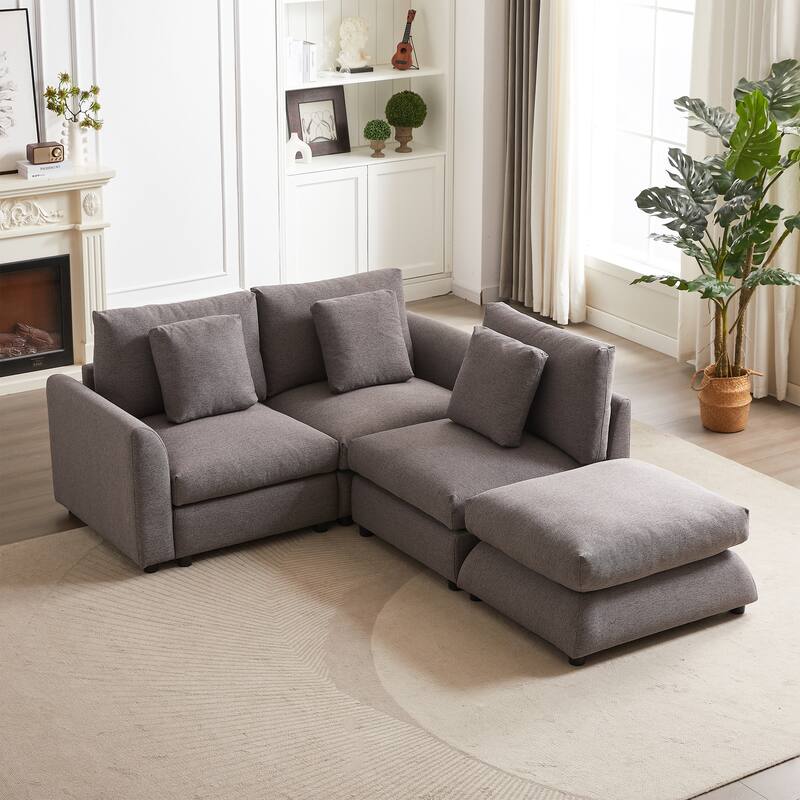 102.2" Fabric L-Shaped Modular Sleeper Sectional Sofa with Ottoman