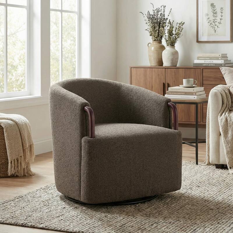 Christopher Knight Home - Modern Upholstered Swivel Accent Chair with Barrel Design - Multi Brown