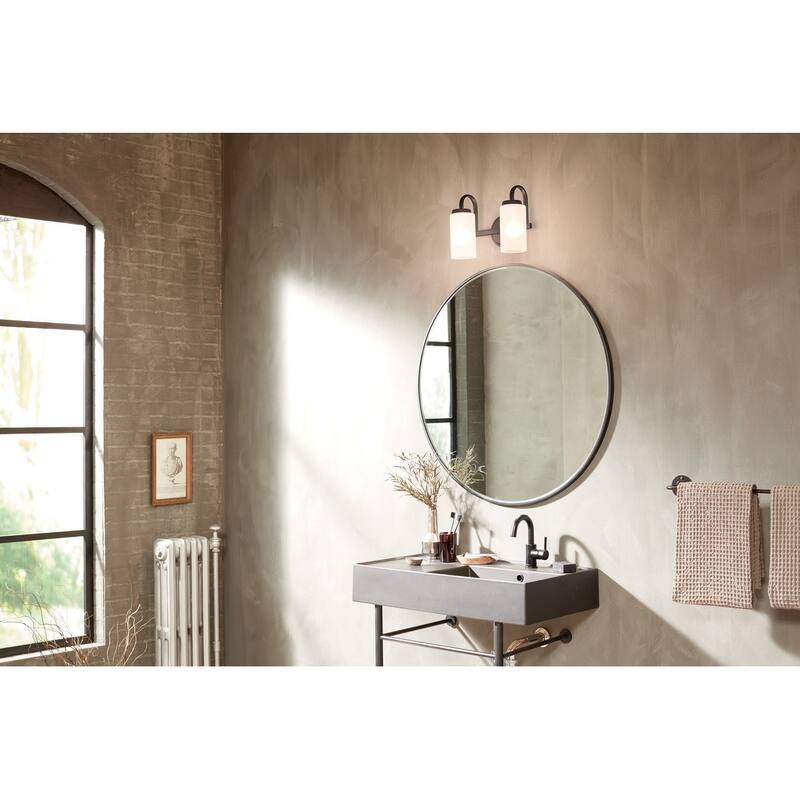 Kichler Lighting Kennewick 2-Light Vanity Light Black with Etched Glass