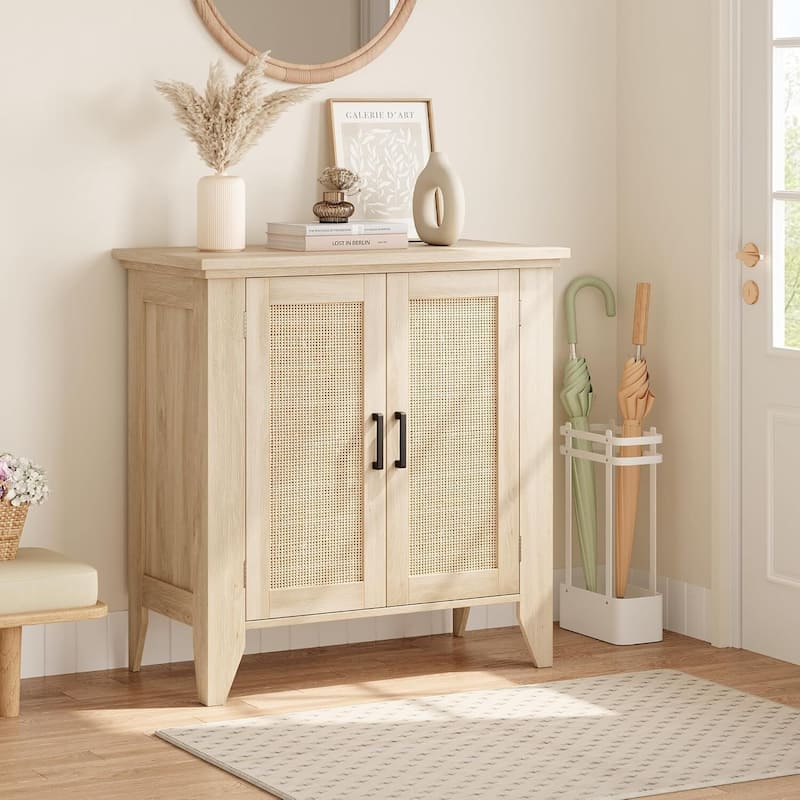 Buffet Kitchen Cabinet, Rattan Small Wardrobe with Door and Shelf
