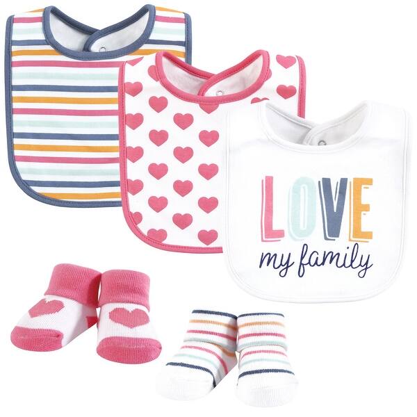 slide 1 of 1, Hudson Baby Infant Girl Cotton Bib and Sock Set, Love Family, One Size - Love Family - One Size One Size - Love Family
