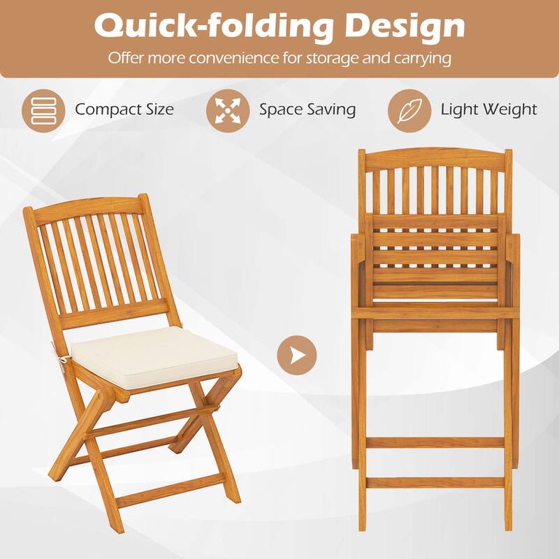Costway Outdoor Folding Chairs Set of 4 Acacia Wood High-Back Chair - See Details