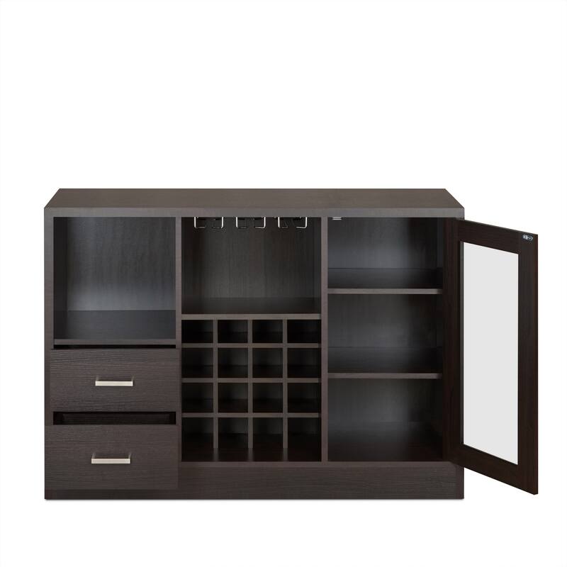Sophisticated Espresso Finish Wine Cabinet with Versatile Storage Options