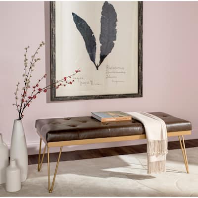 SAFAVIEH Marcella Brown/ Gold Bench - 46.8" x 19.3" x 18"