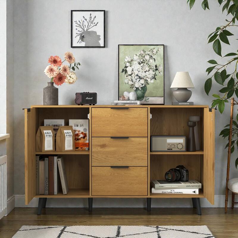 47.2" Kitchen Buffet Sideboard Cabinet with Storage, Coffee Bar Cabinet with 3 Drawers and 2 Doors for Dining Room