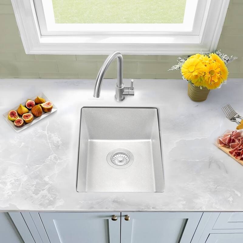 Highpoint Collection European Granite Composite Bar Sink and Drain Set - 15" x 18" x 7.6"