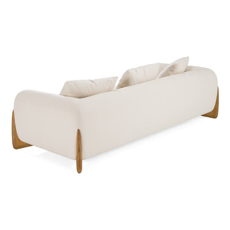 Modrest Fleury Contemporary Cream Fabric and Walnut Sofa