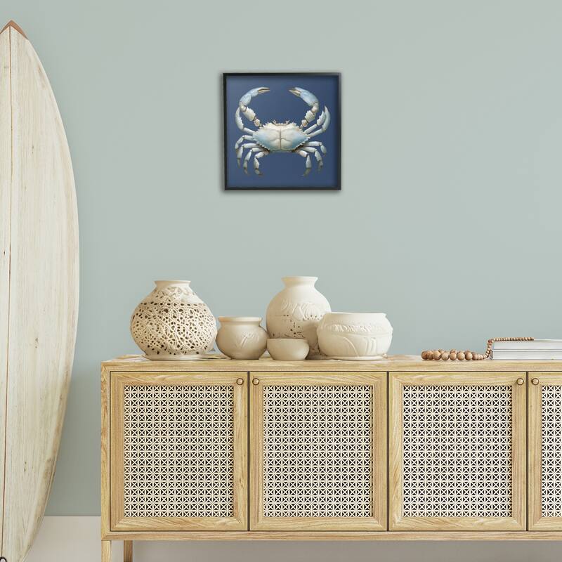 Stupell Detailed Aquatic Blue Crab Framed Giclee Art Design By Elizabeth Medley