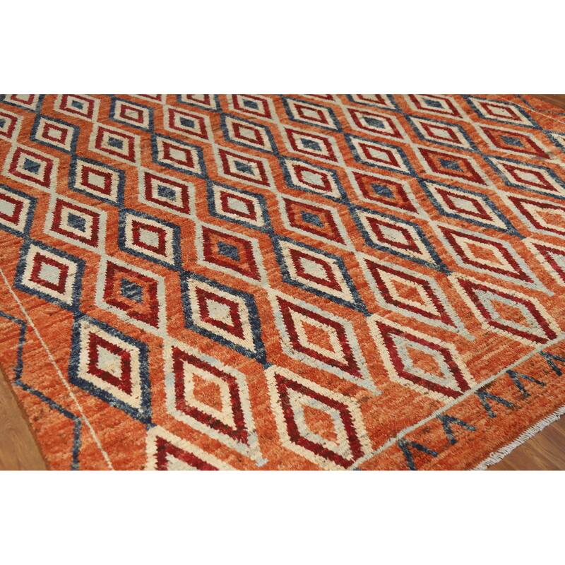Moroccan Oriental Area Rug Hand-Knotted Orange Wool Carpet - 8'4" x 10'0"