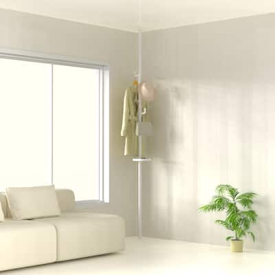 Adjustable Laundry Pole Clothes Drying Rack Coat Hanger with Trays