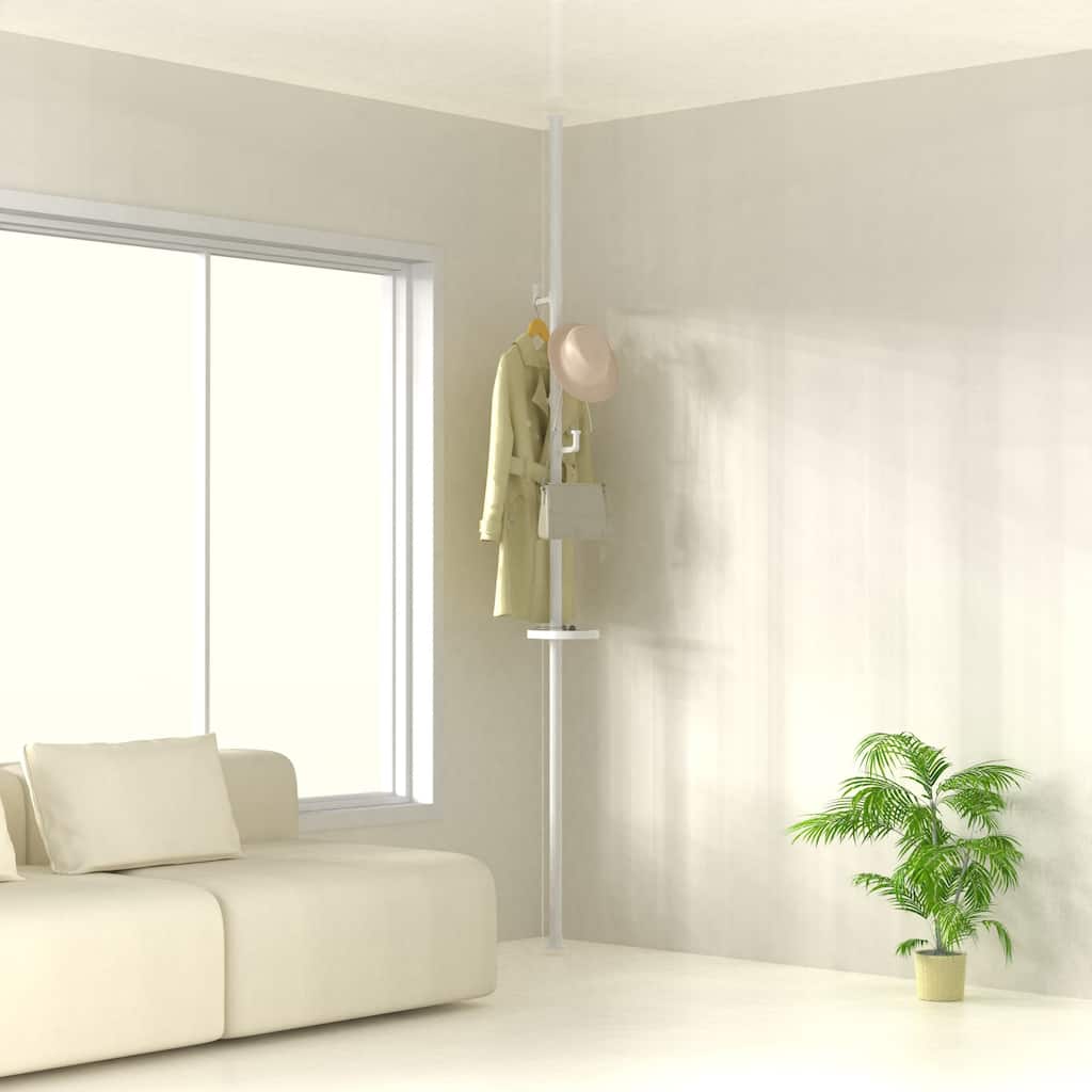Adjustable Laundry Pole Clothes Drying Rack Coat Hanger with Trays