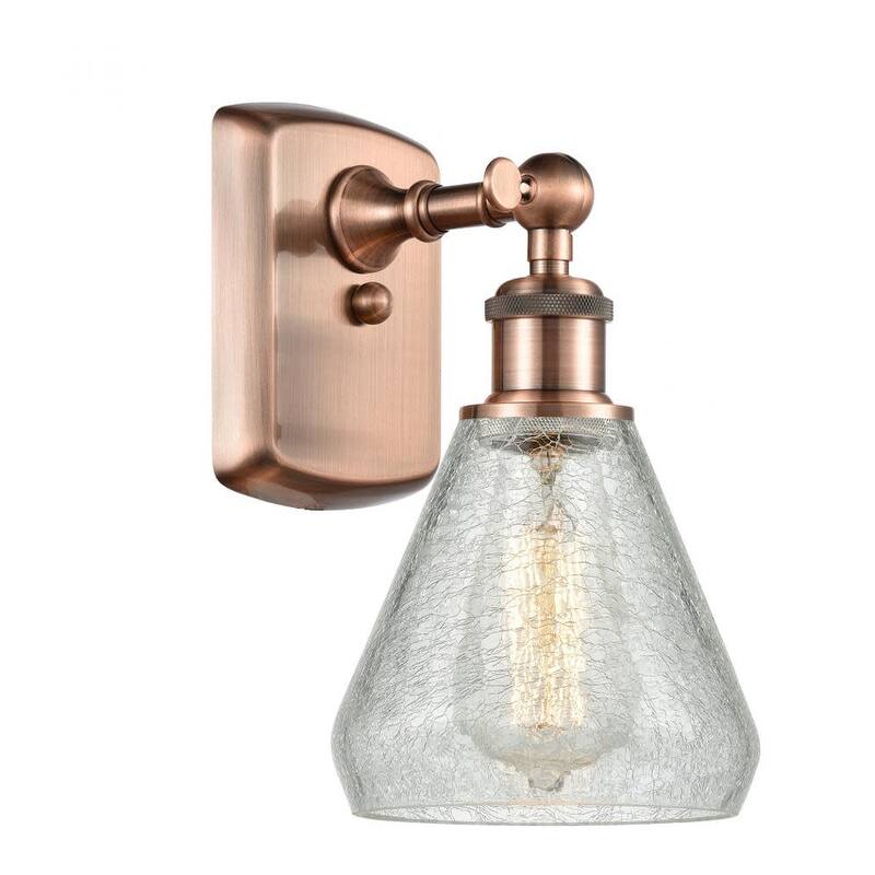 Innovations Lighting Conesus 12" Tall Bathroom Sconce - Antique Copper / Clear Crackle