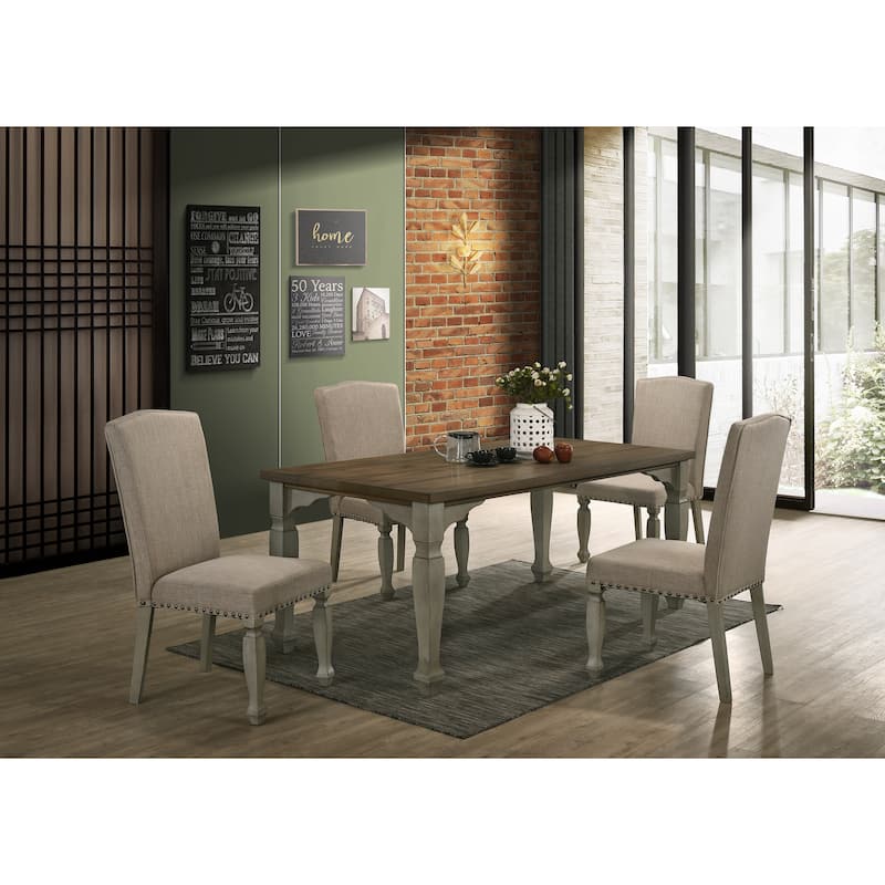 Roundhill Furniture Breda Antique Gray and Dark Oak Finished Wood Dining Set, Table with Four Chairs