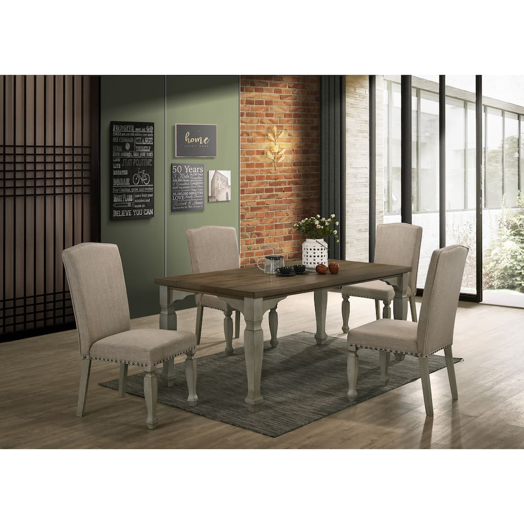 Roundhill Furniture Breda Antique Gray and Dark Oak Finished Wood Dining Set, Table with Four Chairs