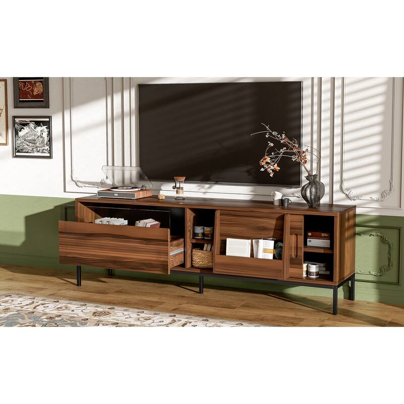 70.8" Modern TV Stand Console Table for TVs up to 75" Media Center, Entertainment Cabinet with Sliding Doors, Adjustable Shelves