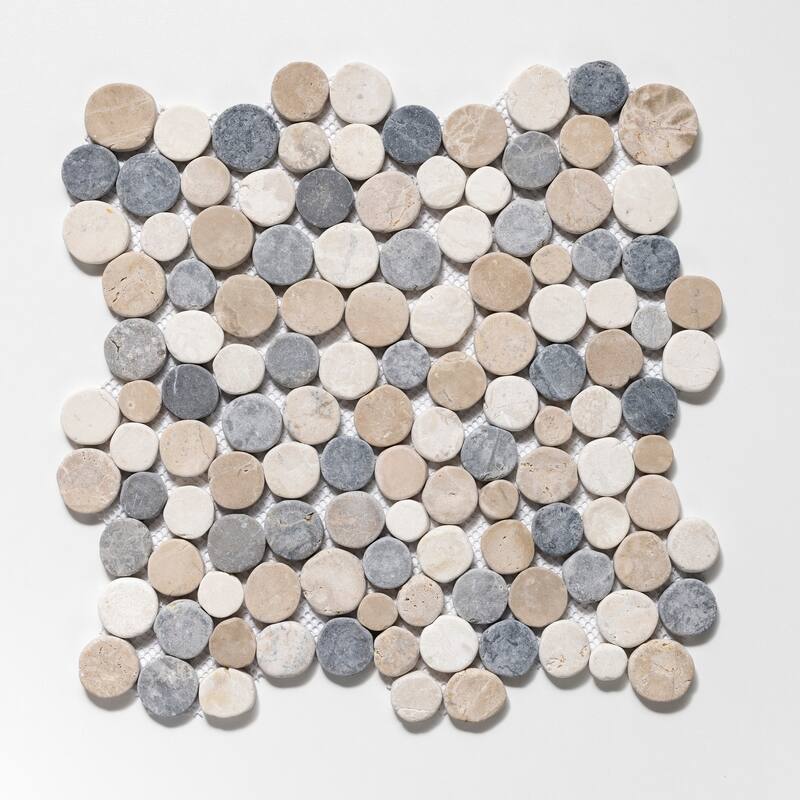 Penny Rounds 11 in. x 11 in. Honed Marble Mesh-Mounted Mosaic Wall and Floor Tile