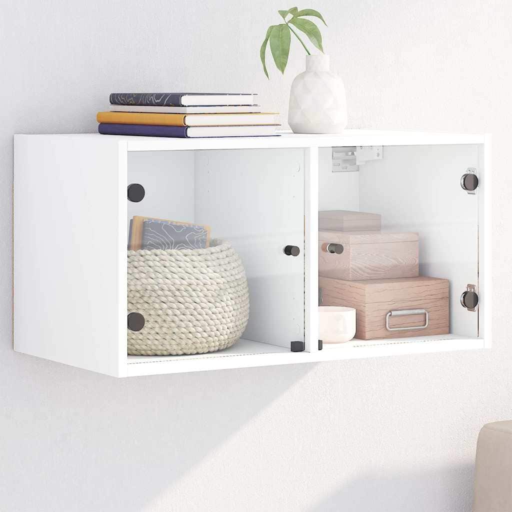vidaXL Wall Cabinet White Engineered wood, Glass Medium Wall Cabinet - 27.0 x 27.0 x 13.8 in
