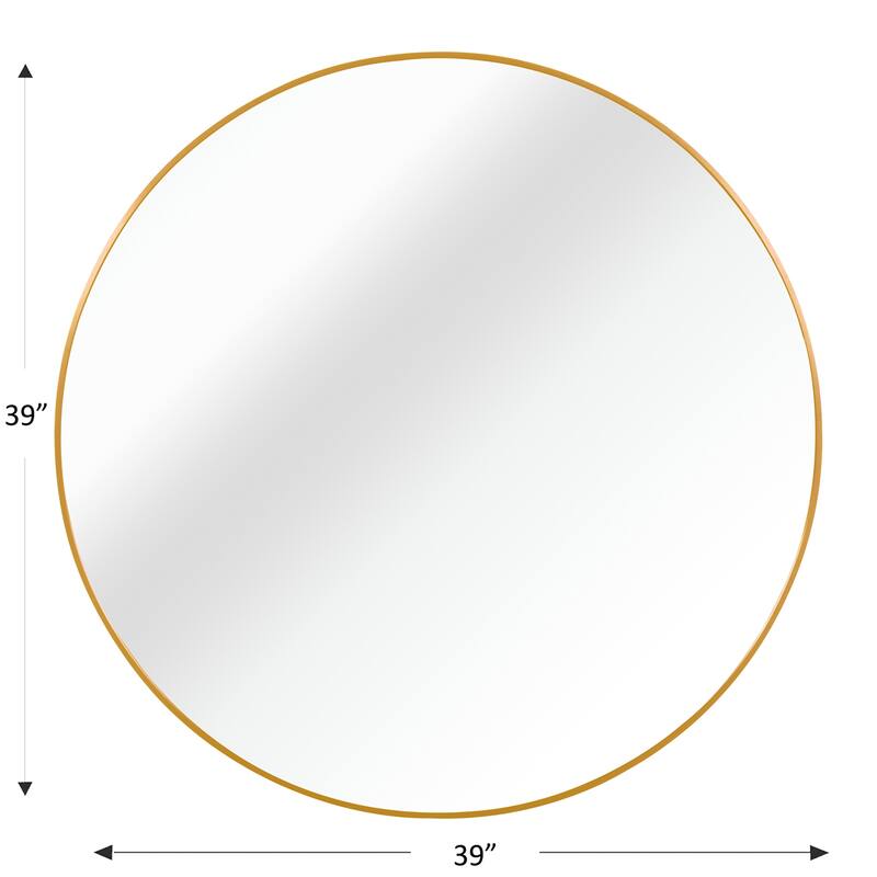 39" Metal Framed Round Mirror with Shatterproof Film and Hooks