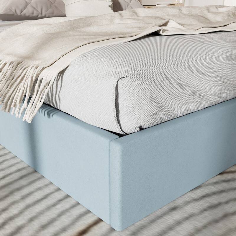 Plywood Frame Upholstered Platform Bed with Lift-up Storage Supported by Metal and Wooden Slats