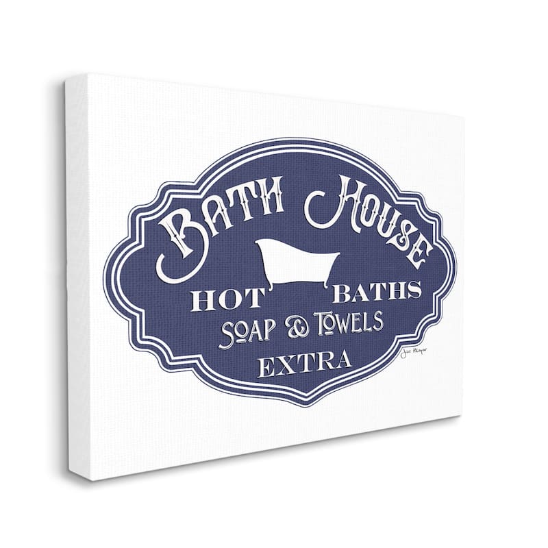 Stupell Vintage Bath House Sign Minimal Blue White Canvas Wall Art Design By Jill Meyer - 36 x 48