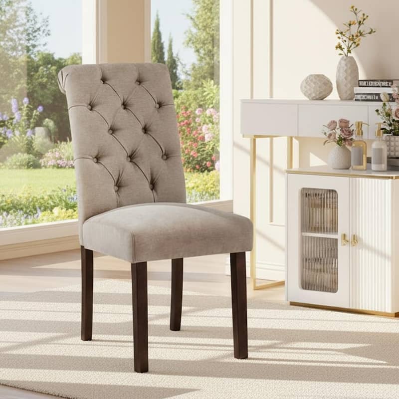 RENEWLINE Tufted Parsons Dining Side Chairs ,Upholstered Fabric Dining Chairs Kitchen Chairs with Padded Seat(Set Of 2)