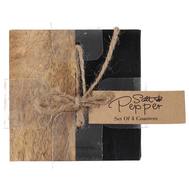 Dainty Home Wood And Resin Designed Square Coaster Set of 4 - 4" x 4" Square