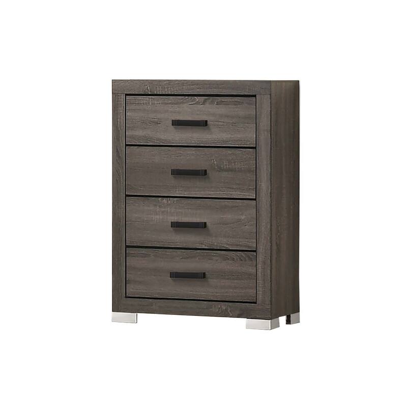 Modern Transitional Gray Wooden Chest with Bar Handle, Bedroom Fit