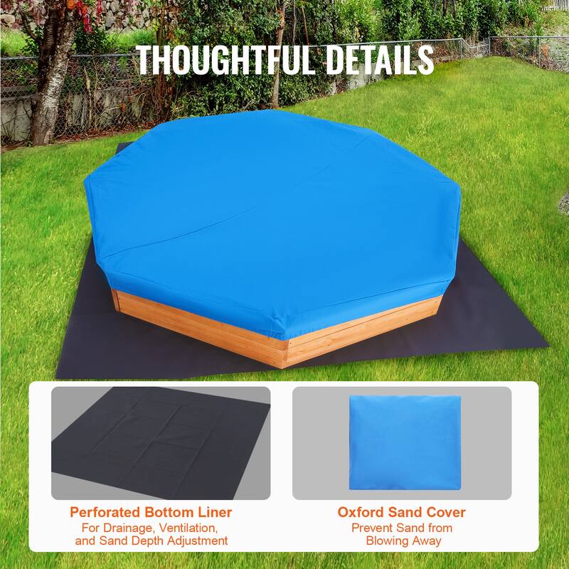 Sandbox with Cover for Outdoor Backyard, Beach, Park, Gift for Boys Girls Ages 3-12