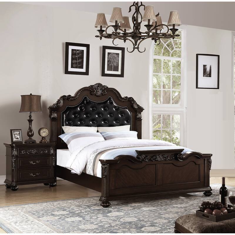 Traditional Style 3pc Bed 2x Nightstand Set Bun Feet Pull Handles Antique Cherry Finish