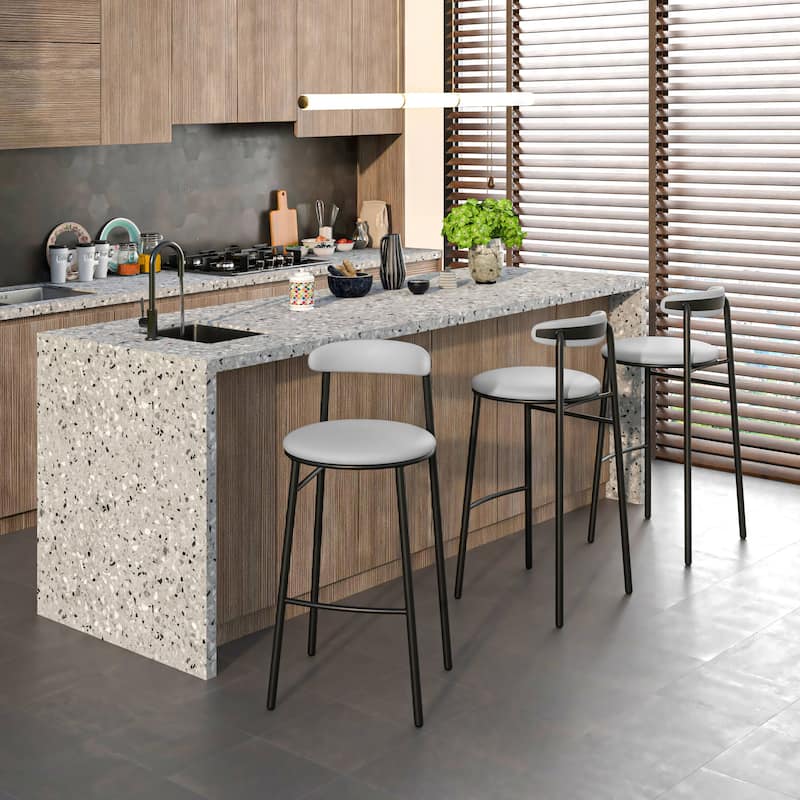 Upholstered Leather Bar Stool Accent Kitchen Chair Lume Collection Set of 2