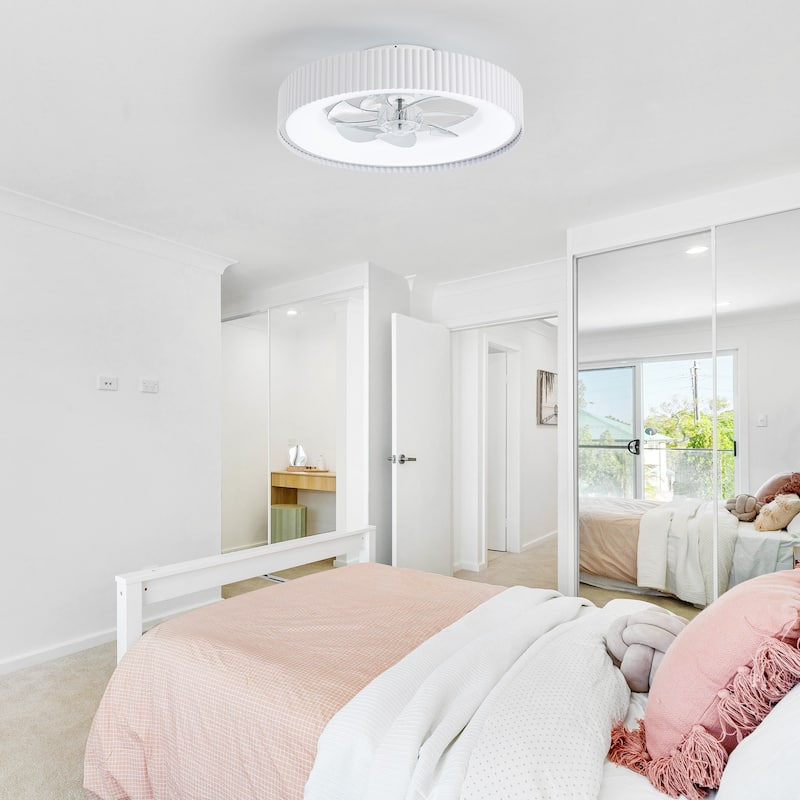 19.3" White Flush Mount 7-Blade Ceiling Fan with Remote and Dimmable LED Light, Stepless Color Temperature