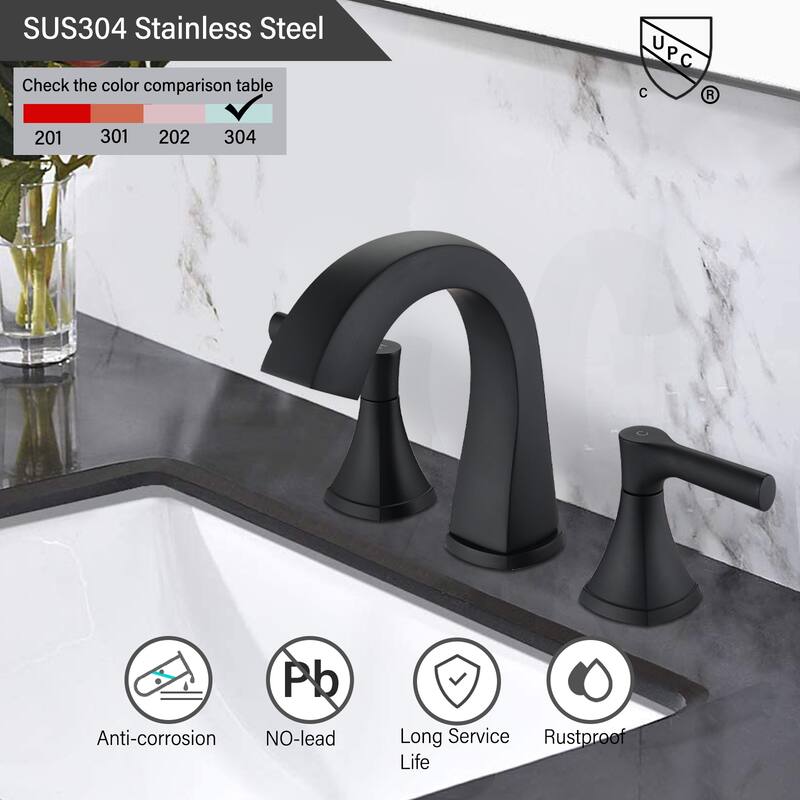 Modern 2 Handle Bathroom Sink Faucet with Pop Up Drain, Ceramic Cartridge, Rust and Corrosion Resistant
