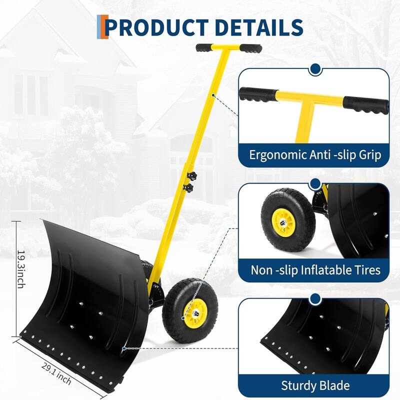 29.1W x 19.3H Snow Shovel with Wheels - 29.1W x 19.3H