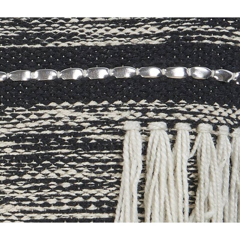 Handwoven Striped Square Throw Pillow with Fringes - 20" - Black and White