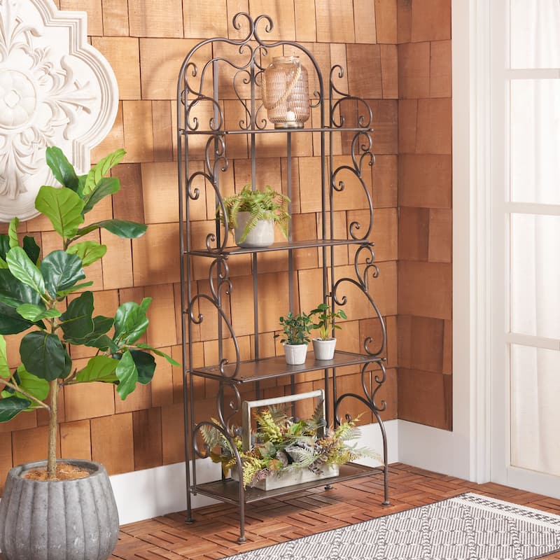 SAFAVIEH Outdoor Monserrat 4-Tier Shelf Unit - 66Wx25Dx13H - Rustic Brown
