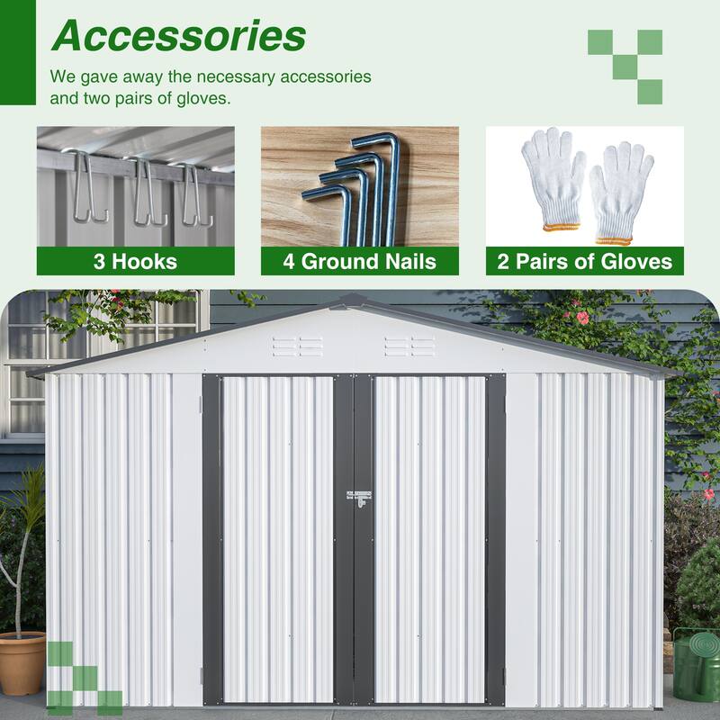 All Weather Metal Sheds 10X8 FT Outdoor Storage Shed Lockable