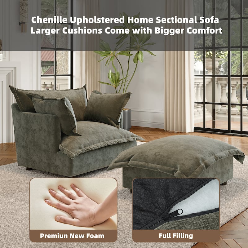 Modern Cloud Chaise Longue Accent Chair with Ottoman set