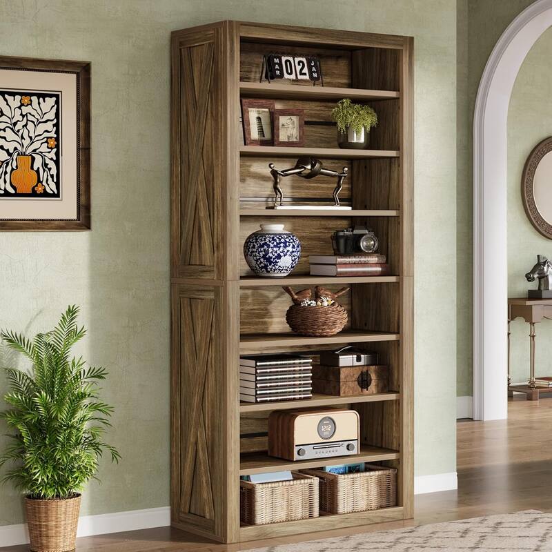 70.59 Inches Large Wooden Bookshelf, 8 Tier Tall Bookcase with Adjustable Shelves