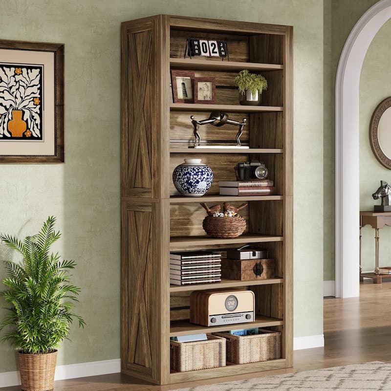 8 Tier Wooden Bookcase with Adjustable Shelves, 70.59 Inches Tall Bookshelf - 1 PCS