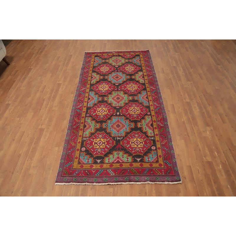 Hand Knotted Oriental 100% Wool Carpet Traditional Geometric Red Ardebil Runner Rug - 9' 4'' X 4' 5''
