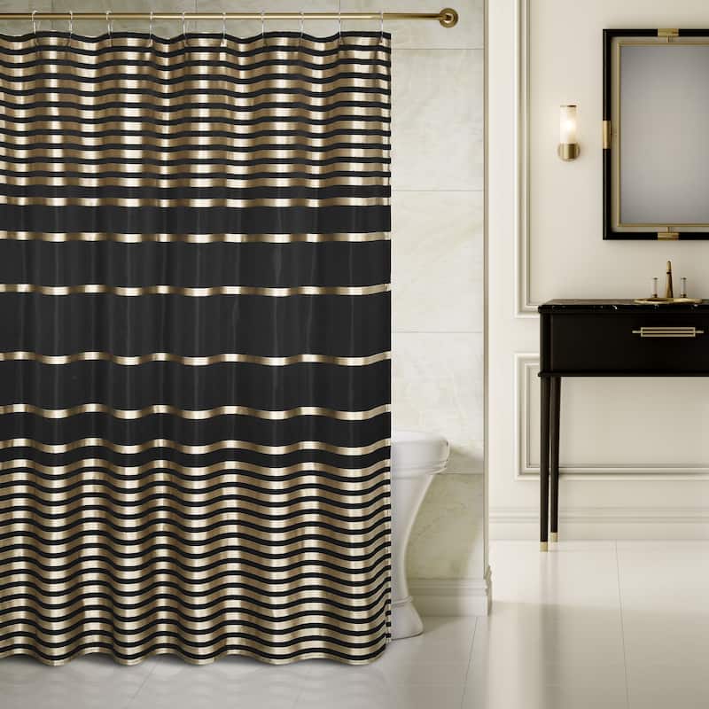 J. Queen New York Calvari Black and Gold Shower Curtain