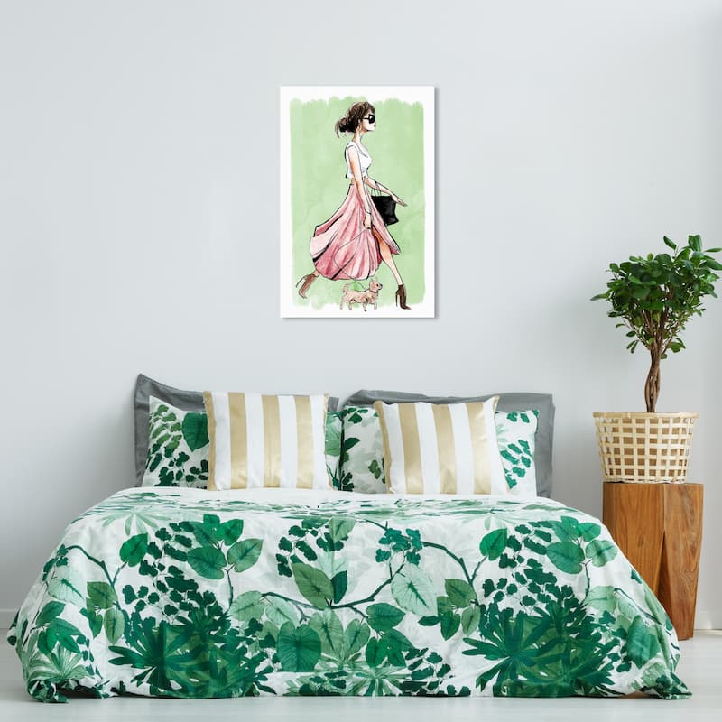 Wynwood Studio Canvas Fashion and Glam Dog Walk Couture Green Green and Light Green Glam Wall Art Canvas Print - 36 x 24